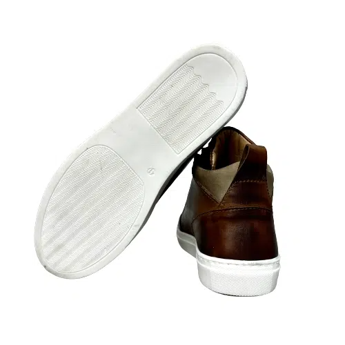 Sneakers artigianale alta in pelle marrone