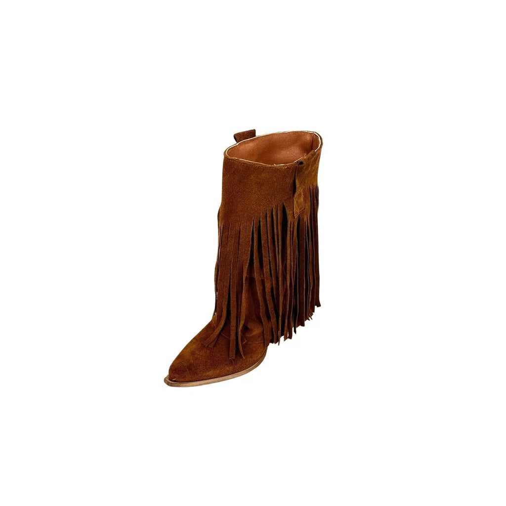 Texano con frange in camoscio cuoio