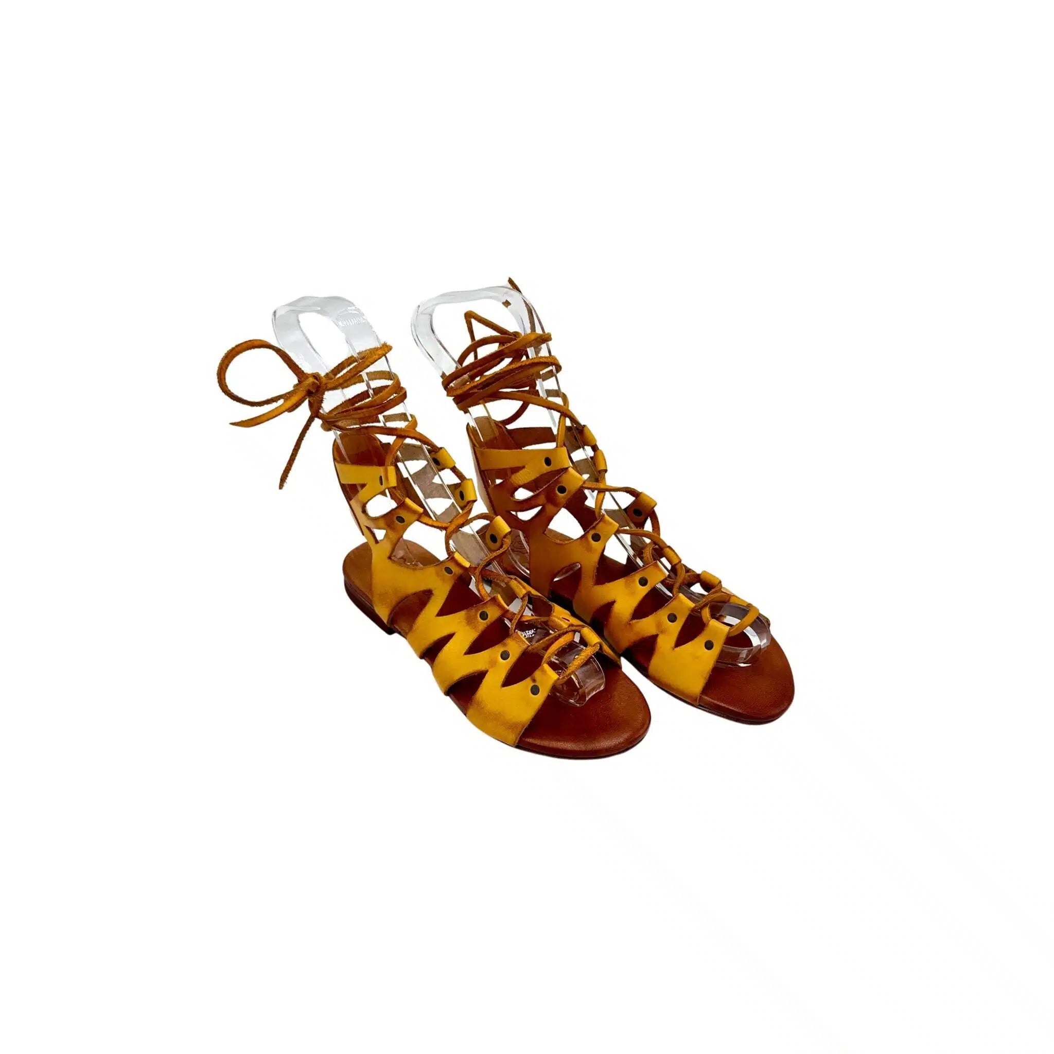 Sandalo schiava in pelle tuffata giallo