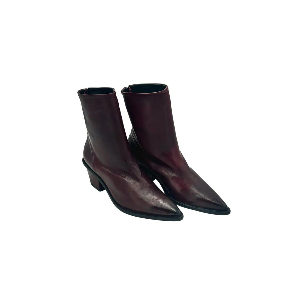 Stivaletto a punta in pelle bordeaux