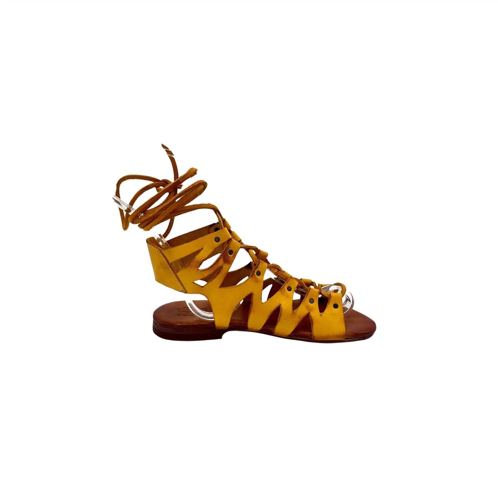 Sandalo schiava in pelle tuffata giallo