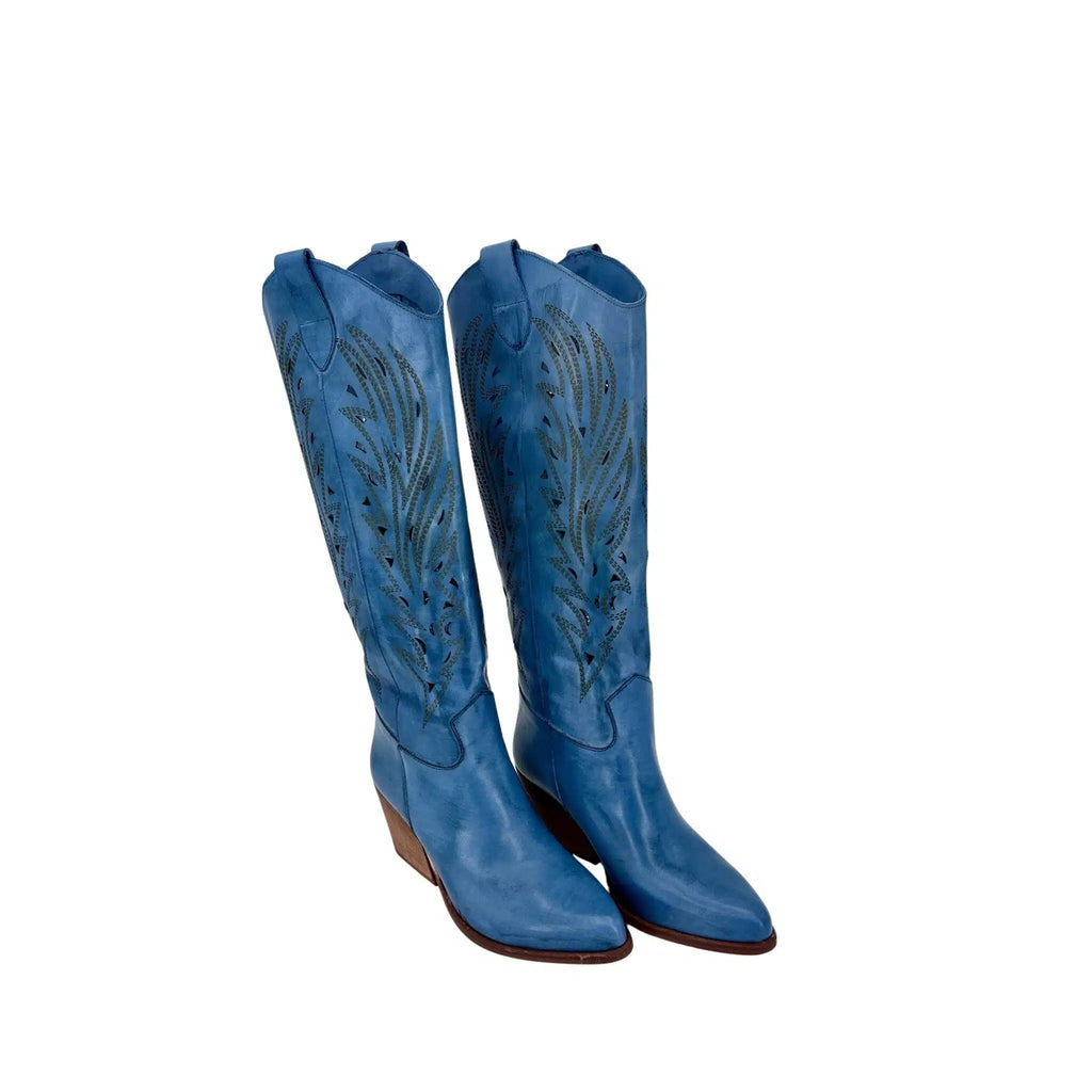 Texano in pelle nabuk laserato jeans