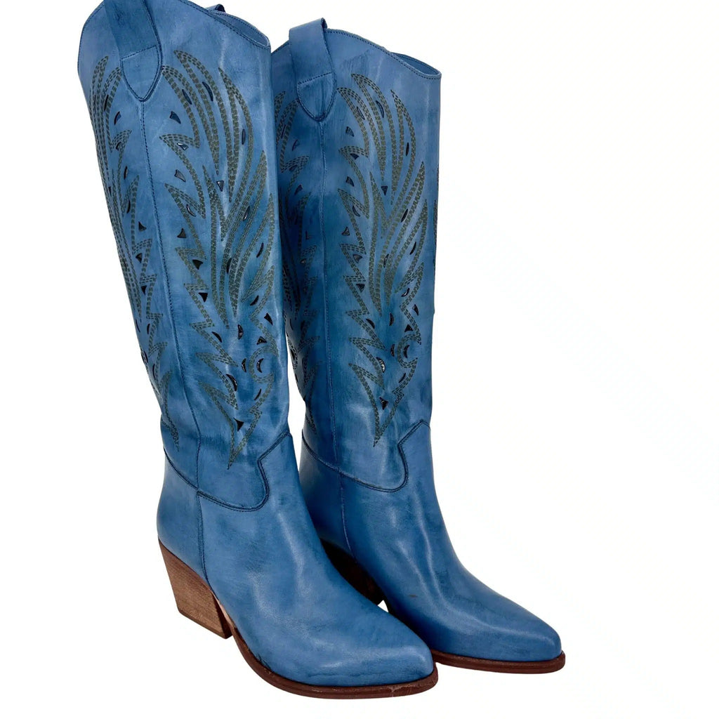 Texano in pelle nabuk laserato jeans