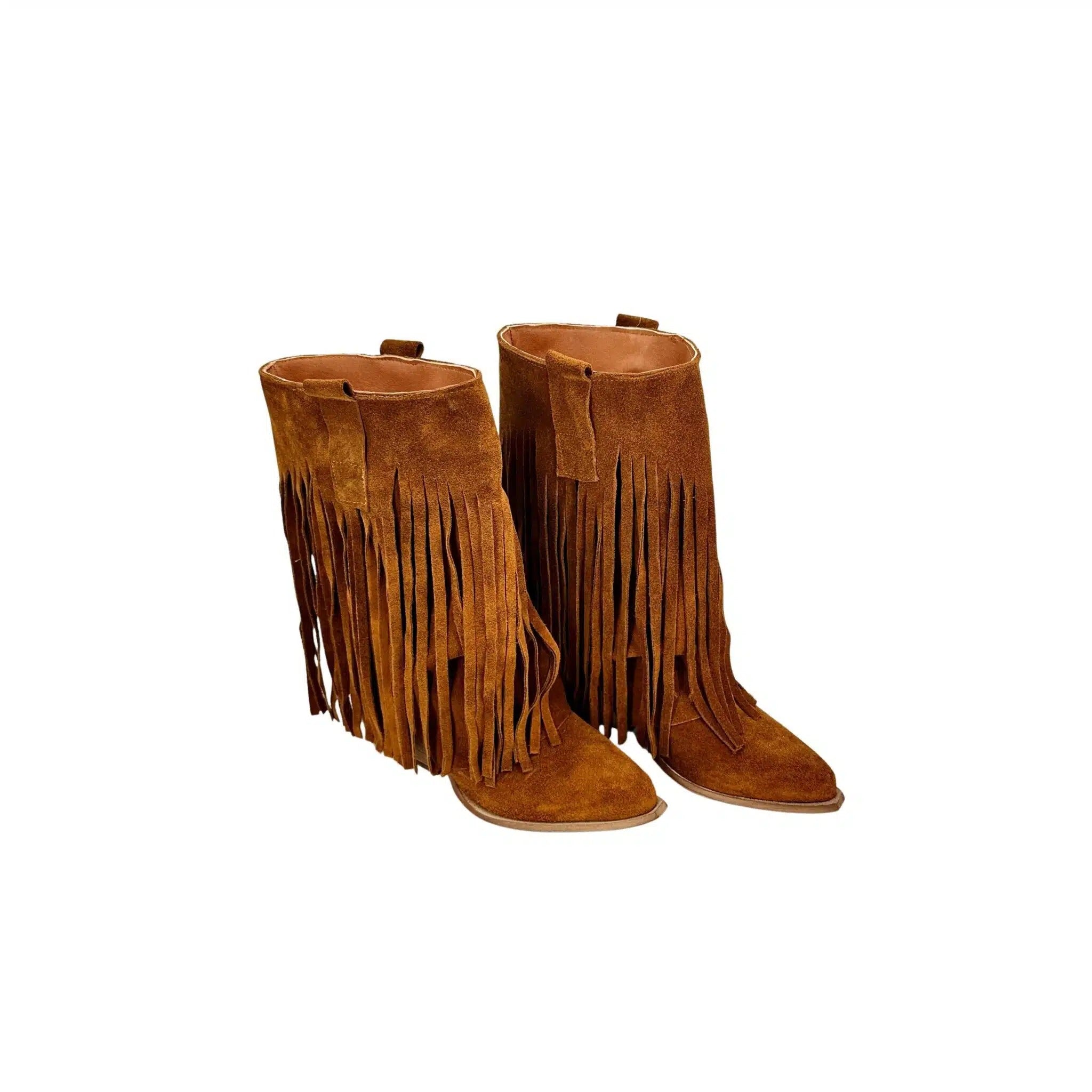 Texano con frange in camoscio cuoio